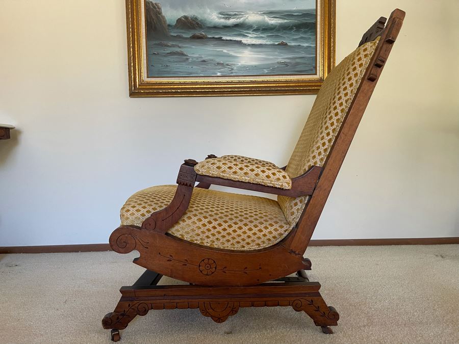 Antique Eastlake Victorian Era Carved Wooden Rocking Chair [Photo 11]