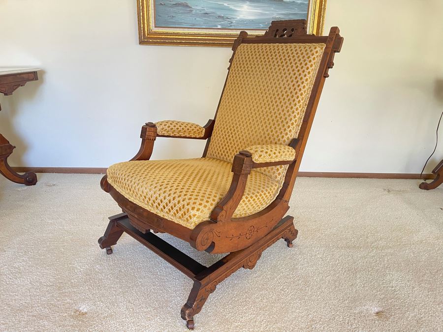 Antique Eastlake Victorian Era Carved Wooden Rocking Chair [Photo 1]