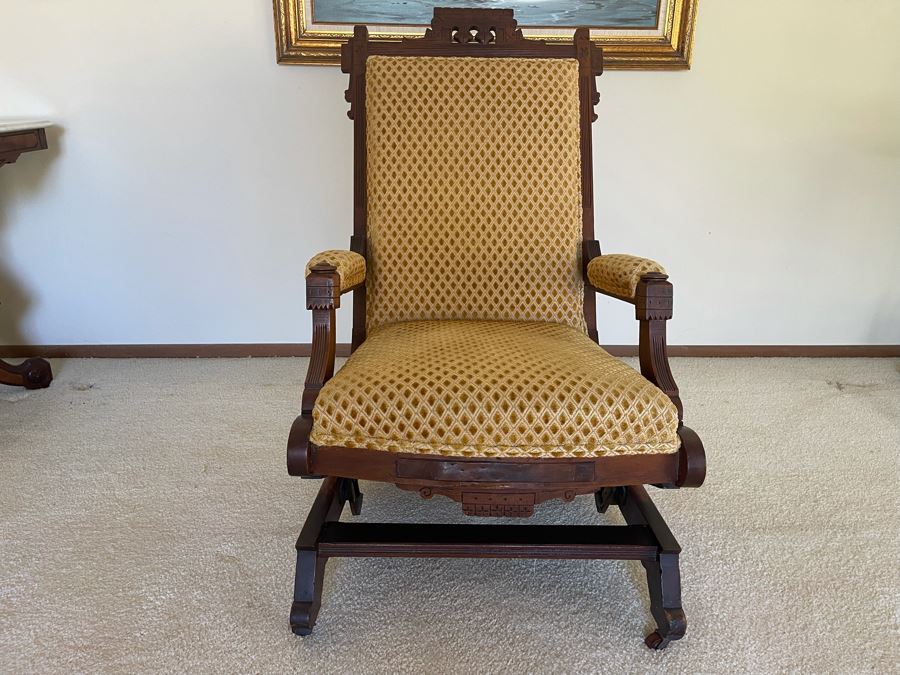 Antique Eastlake Victorian Era Carved Wooden Rocking Chair [Photo 3]