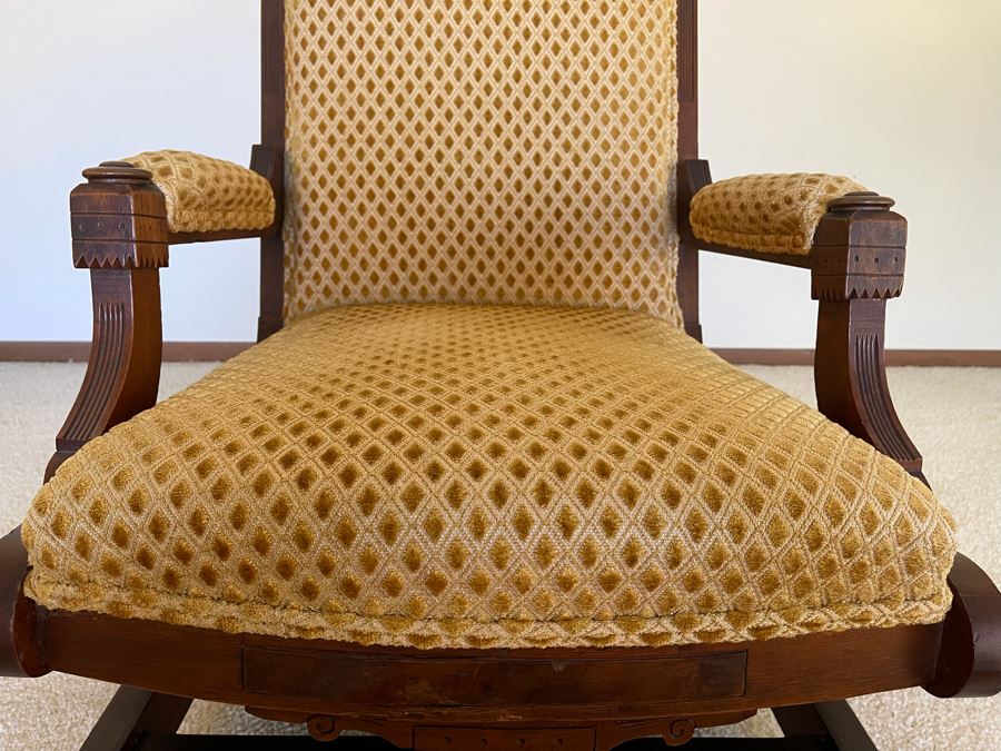 Antique Eastlake Victorian Era Carved Wooden Rocking Chair [Photo 7]