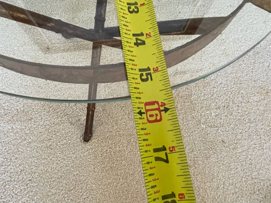 Vintage Gilt Metal Bamboo Motif Side Table With Glass Top 15.5W X 16H [Photo 5]