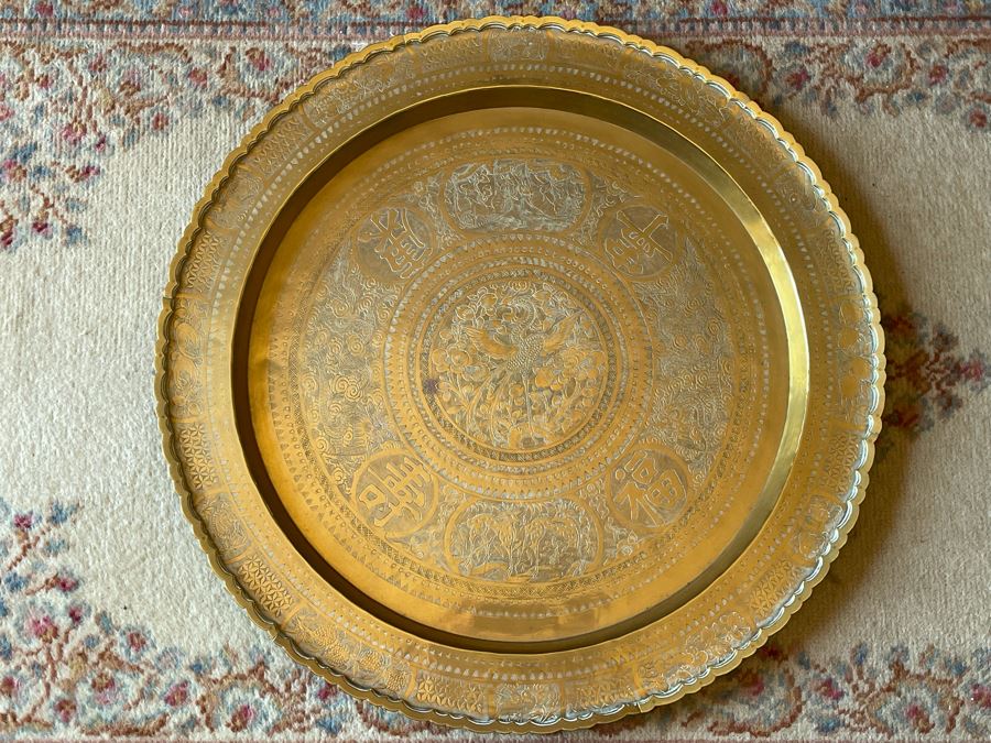 Chinese Hong Kong Chased Brass Tray Wall Hanging 24R [Photo 3]