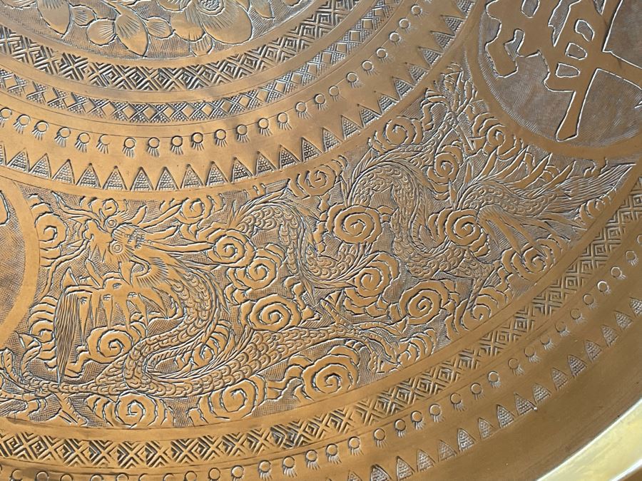 Chinese Hong Kong Chased Brass Tray Wall Hanging 24R [Photo 11]