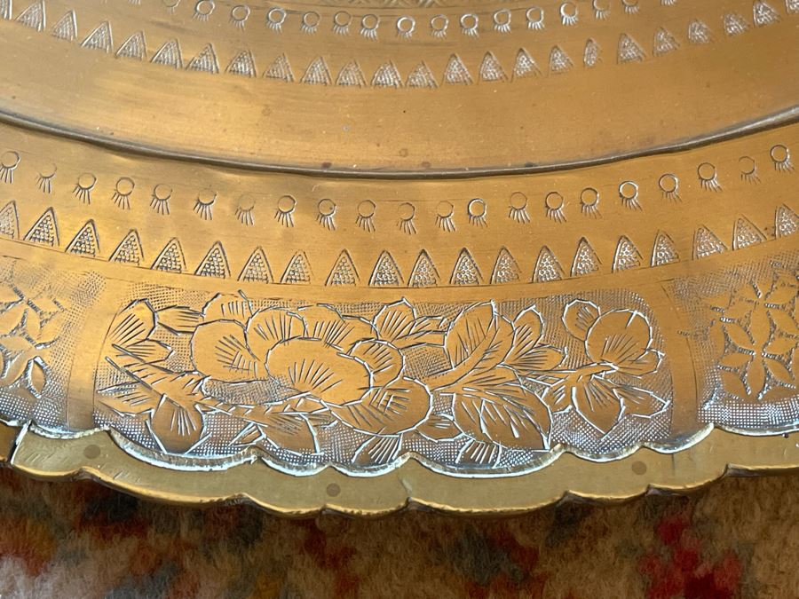 Chinese Hong Kong Chased Brass Tray Wall Hanging 24R [Photo 9]