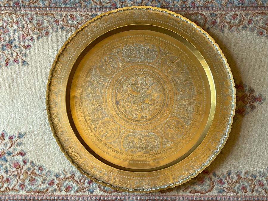 Chinese Hong Kong Chased Brass Tray Wall Hanging 24R [Photo 2]