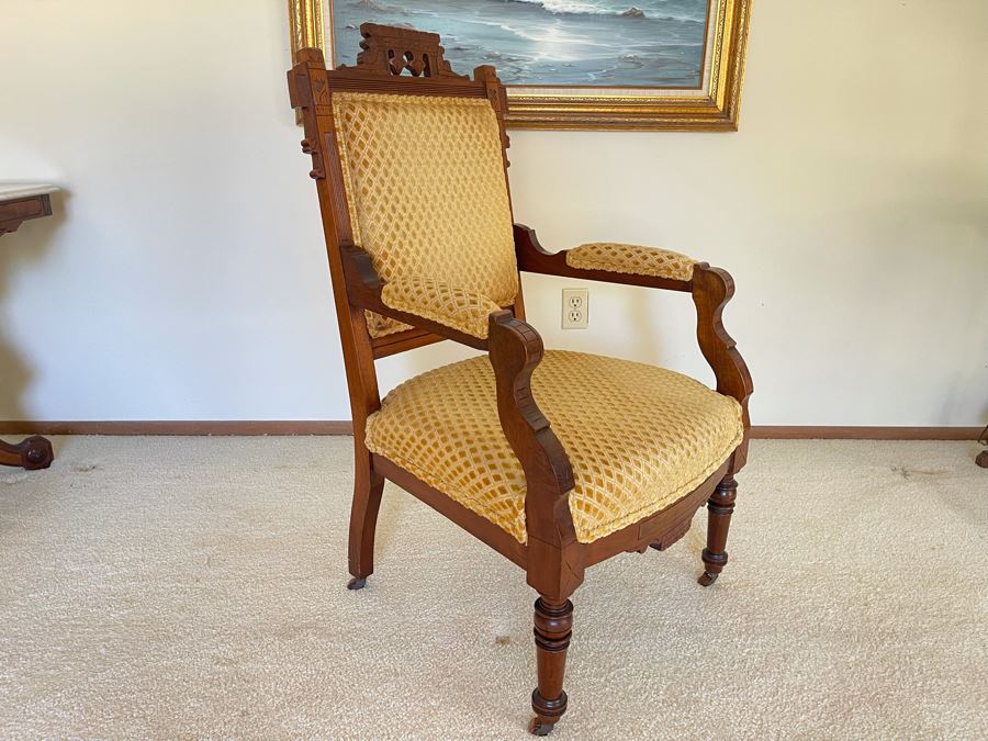 Antique Eastlake Victorian Era Carved Wooden Armchair [Photo 1]