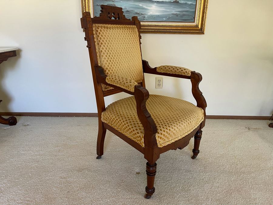 Antique Eastlake Victorian Era Carved Wooden Armchair [Photo 2]