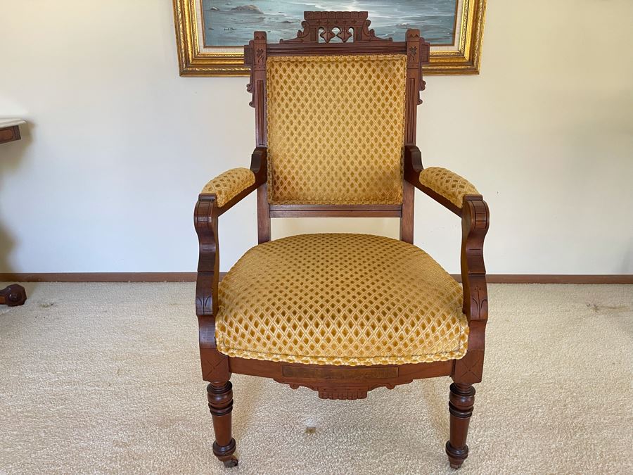 Antique Eastlake Victorian Era Carved Wooden Armchair [Photo 4]
