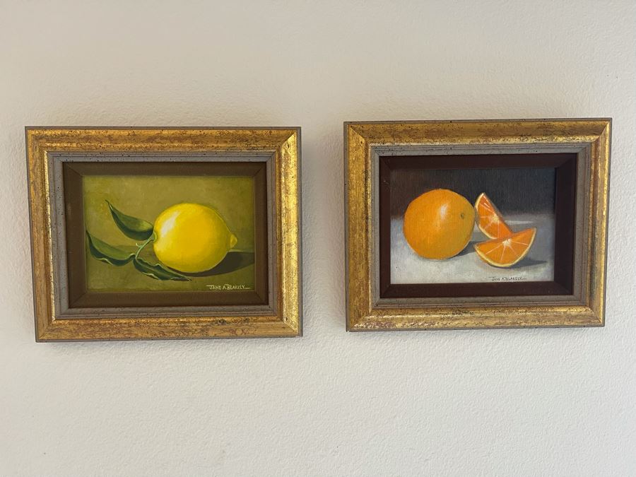 Pair Of Original Signed Jane A. Blakely Orange And Lemon Framed Paintings 4.5 X 6.5 [Photo 1]