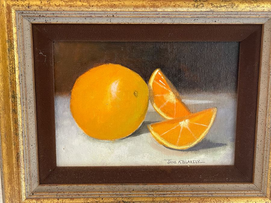 Pair Of Original Signed Jane A. Blakely Orange And Lemon Framed Paintings 4.5 X 6.5 [Photo 5]