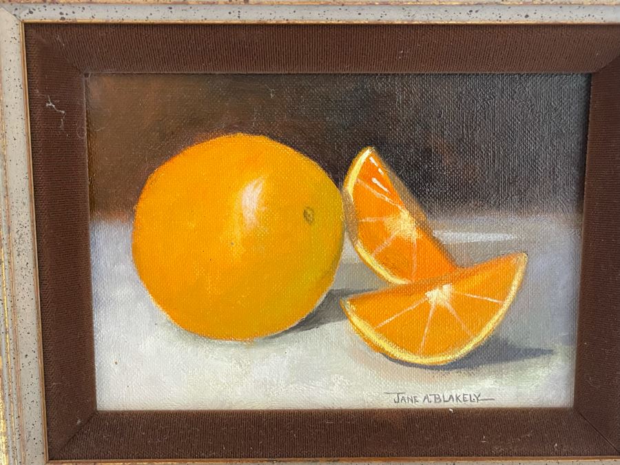 Pair Of Original Signed Jane A. Blakely Orange And Lemon Framed Paintings 4.5 X 6.5 [Photo 6]