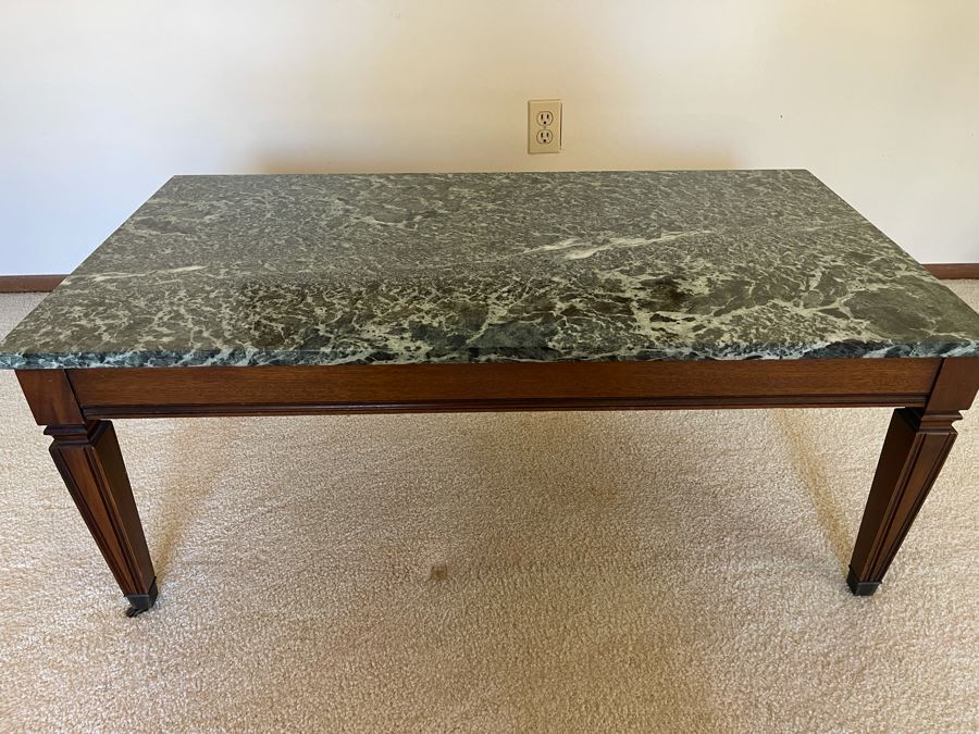 Beautiful Green Marble Top Wooden Coffee Table By J. B. Van Sciver Co 41W X 22D X 16.5H [Photo 1]