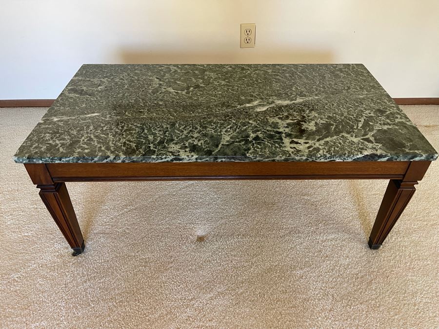Beautiful Green Marble Top Wooden Coffee Table By J. B. Van Sciver Co 41W X 22D X 16.5H [Photo 5]