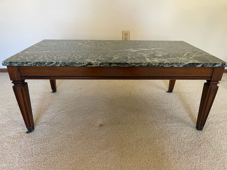 Beautiful Green Marble Top Wooden Coffee Table By J. B. Van Sciver Co 41W X 22D X 16.5H [Photo 4]