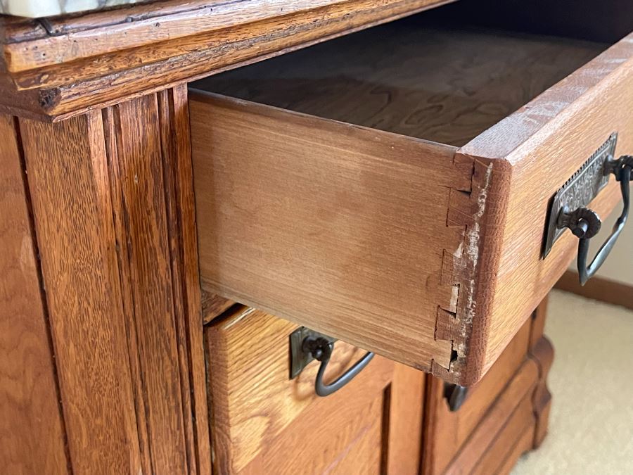 Gorgeous Antique Oak Cabinet With White Marble Top 34W X 19D X 28.5H [Photo 11]
