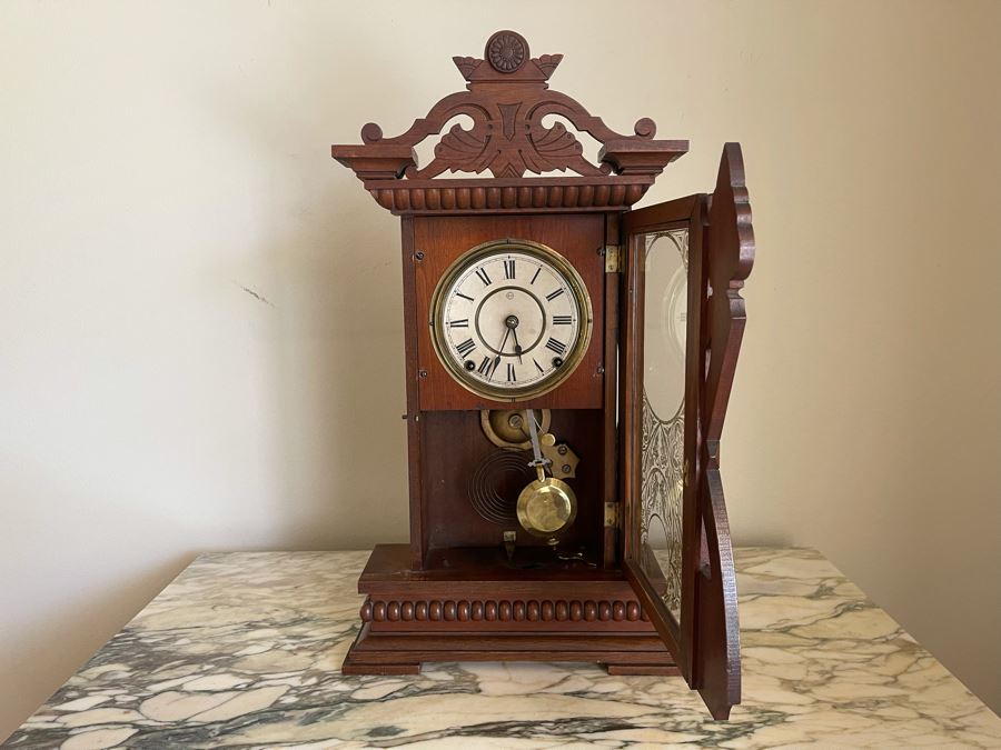 Working Eastlake Victorian Era Mechanical Clock With Key By Seth Thomas 13.5W X 5D X 23.5H [Photo 8]