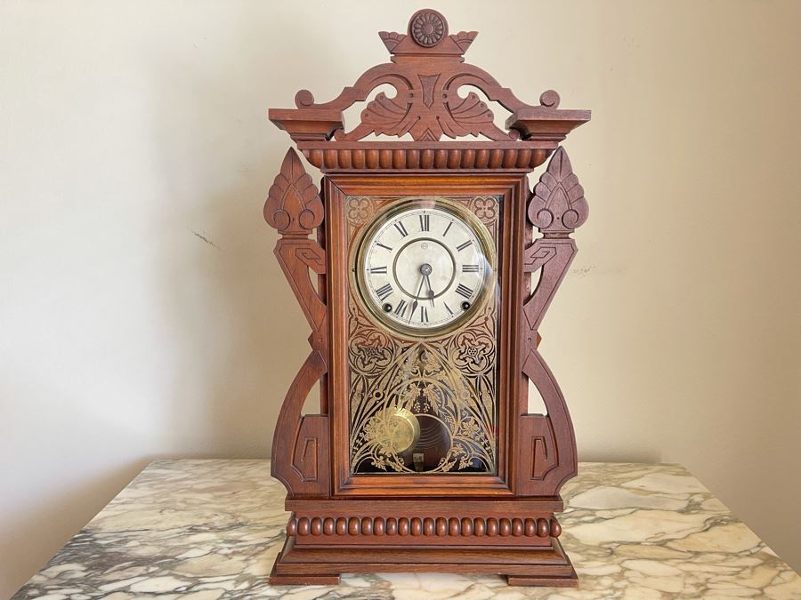 Working Eastlake Victorian Era Mechanical Clock With Key By Seth Thomas 13.5W X 5D X 23.5H [Photo 1]