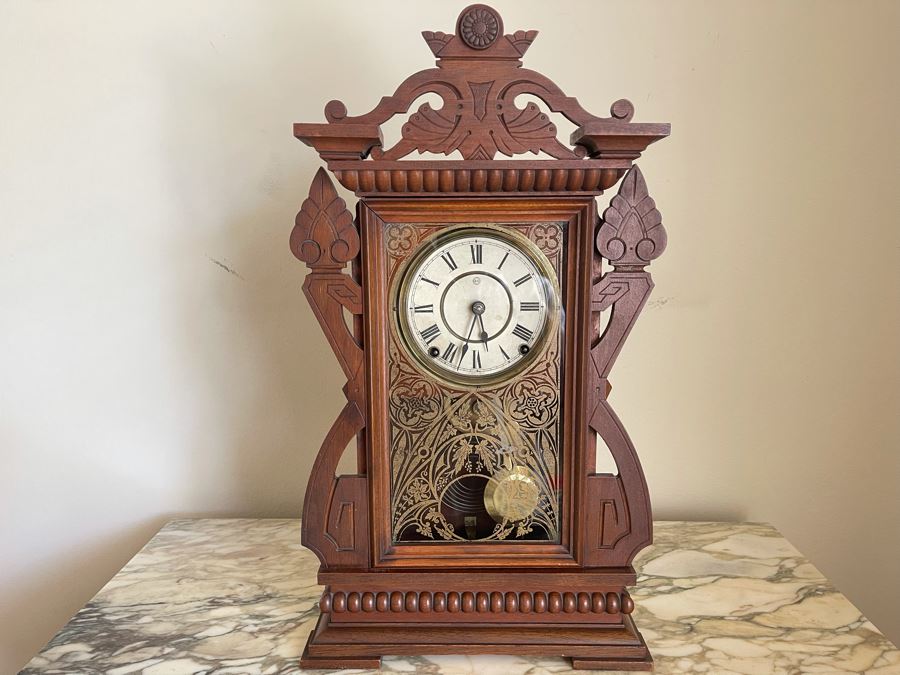 Working Eastlake Victorian Era Mechanical Clock With Key By Seth Thomas 13.5W X 5D X 23.5H [Photo 4]