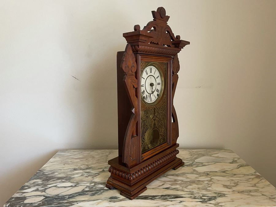 Working Eastlake Victorian Era Mechanical Clock With Key By Seth Thomas 13.5W X 5D X 23.5H [Photo 13]