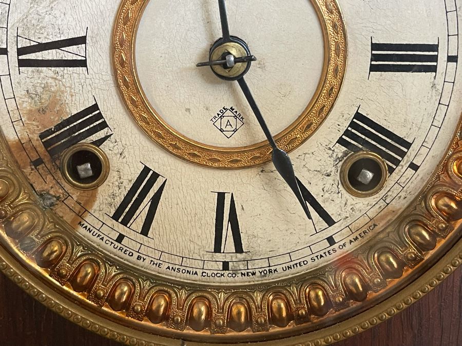Working Antique Trieste Model Clock By The Ansonia Clock Co New York With Key - Eight Day Strike 1882 Patent Date 11W X 4D X 15H [Photo 6]