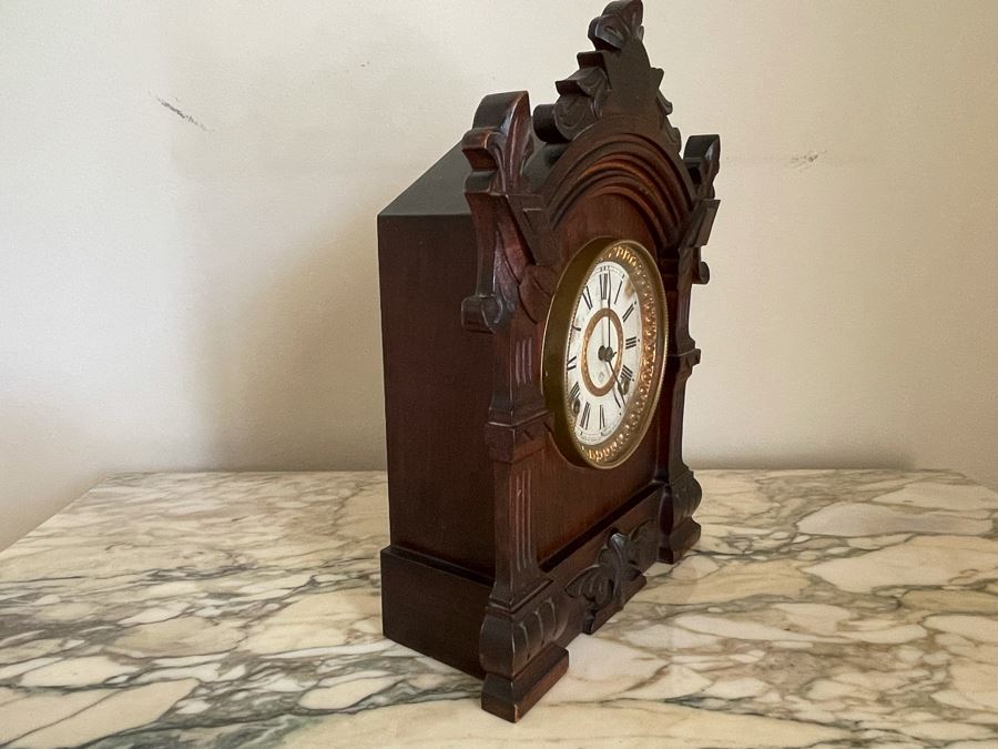 Working Antique Trieste Model Clock By The Ansonia Clock Co New York With Key - Eight Day Strike 1882 Patent Date 11W X 4D X 15H [Photo 9]