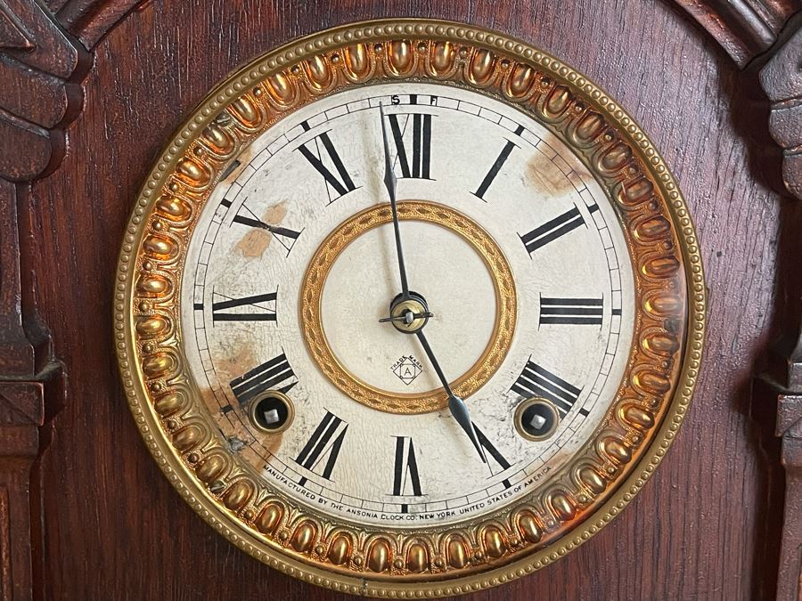 Working Antique Trieste Model Clock By The Ansonia Clock Co New York With Key - Eight Day Strike 1882 Patent Date 11W X 4D X 15H [Photo 5]