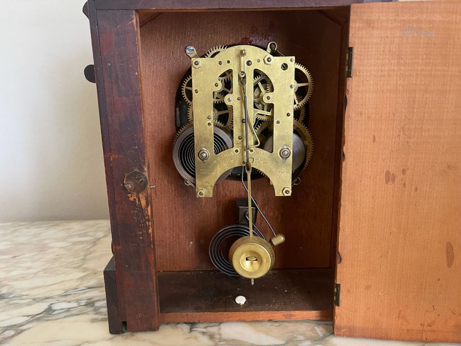 Working Antique Trieste Model Clock By The Ansonia Clock Co New York With Key - Eight Day Strike 1882 Patent Date 11W X 4D X 15H [Photo 14]