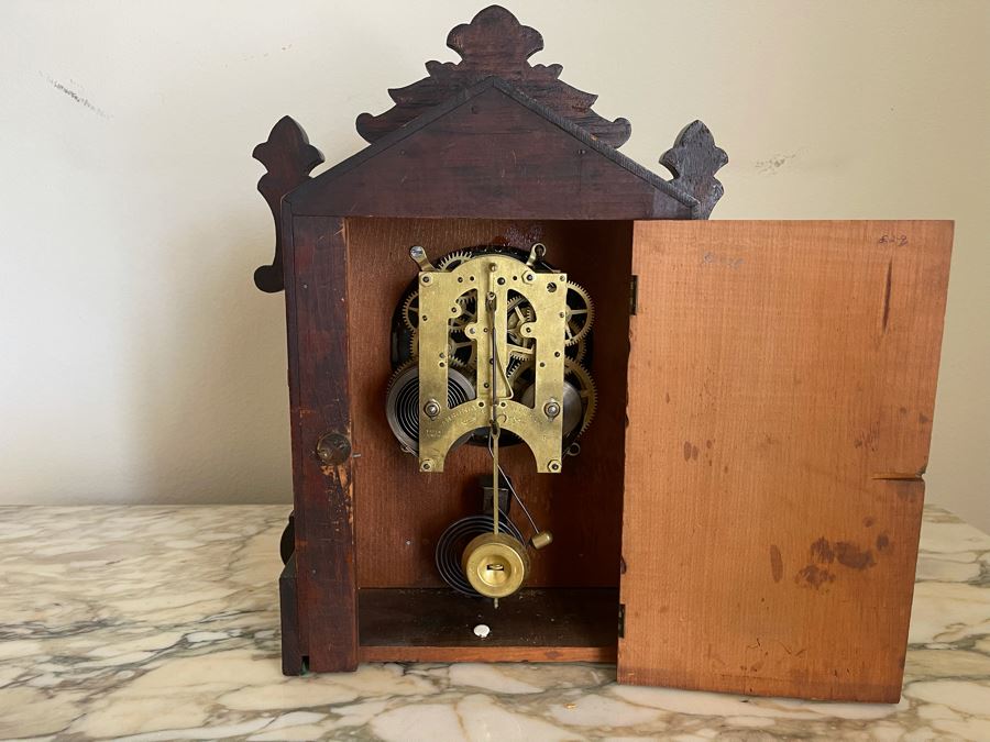 Working Antique Trieste Model Clock By The Ansonia Clock Co New York With Key - Eight Day Strike 1882 Patent Date 11W X 4D X 15H [Photo 13]