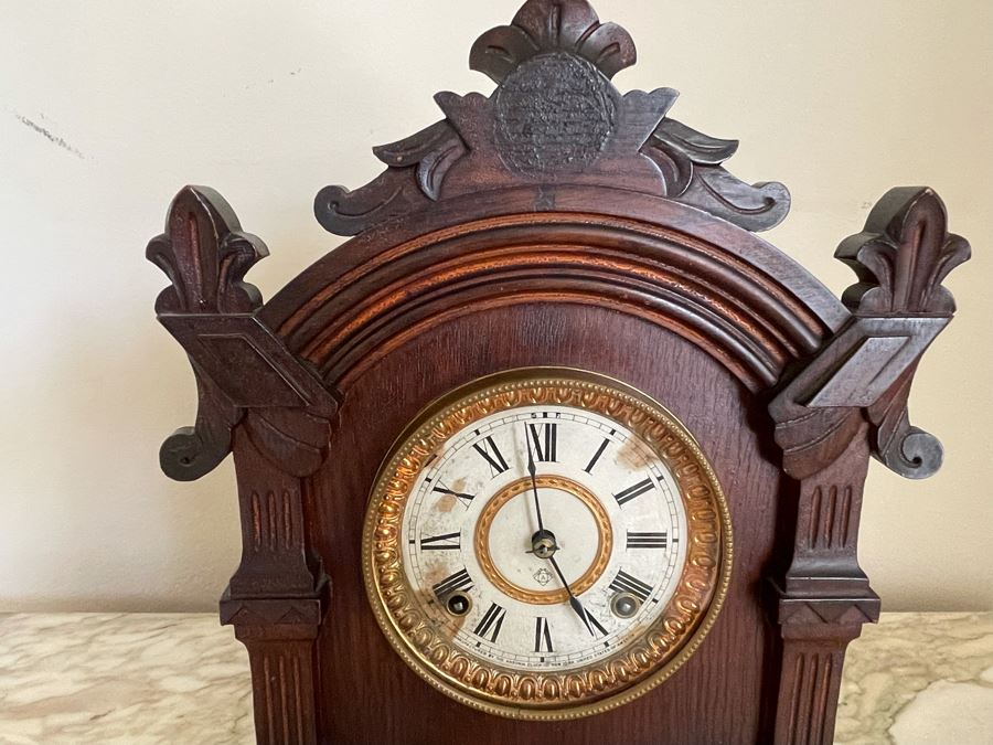 Working Antique Trieste Model Clock By The Ansonia Clock Co New York With Key - Eight Day Strike 1882 Patent Date 11W X 4D X 15H [Photo 7]