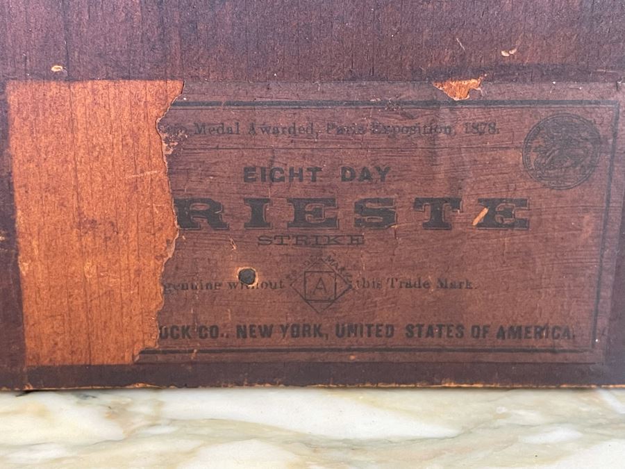 Working Antique Trieste Model Clock By The Ansonia Clock Co New York With Key - Eight Day Strike 1882 Patent Date 11W X 4D X 15H [Photo 12]