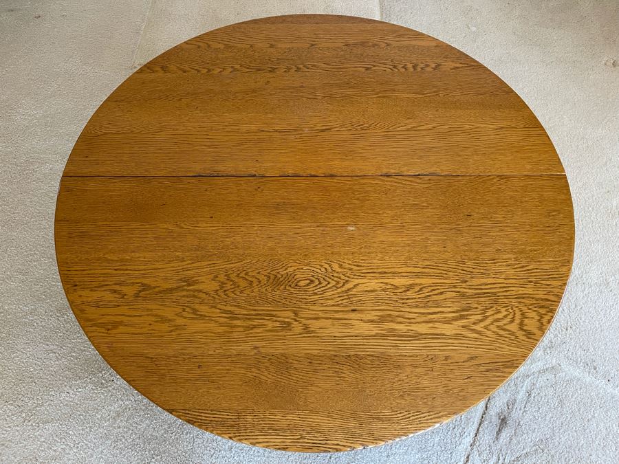 Vintage Oak Round Coffee Table With Casters 41.5R X 17H [Photo 5]