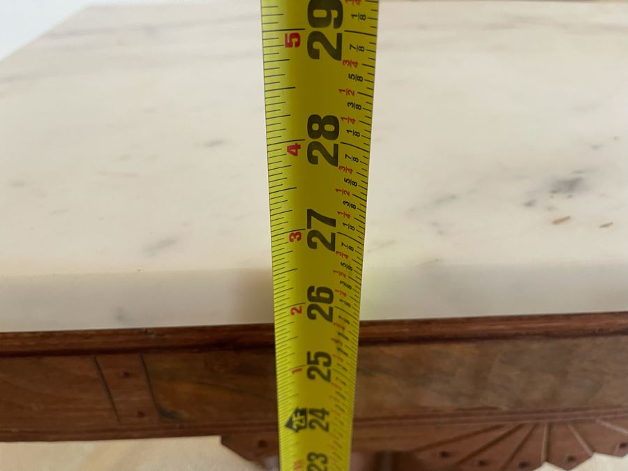 Antique Eastlake Victorian Era Carved Wooden Side Table With Marble Top 22W X 16D X 26.5H [Photo 11]