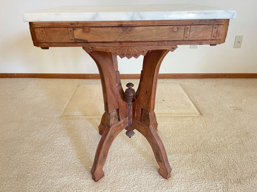 Antique Eastlake Victorian Era Carved Wooden Side Table With Marble Top ...