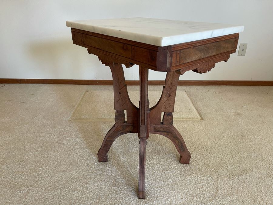Antique Eastlake Victorian Era Carved Wooden Side Table With Marble Top ...