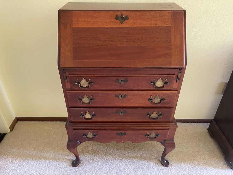 Vintage Queen Anne Style Secretary Desk With Lockable Drawers By Paine Furniture Company 24W X 15D X 39H [Photo 4]