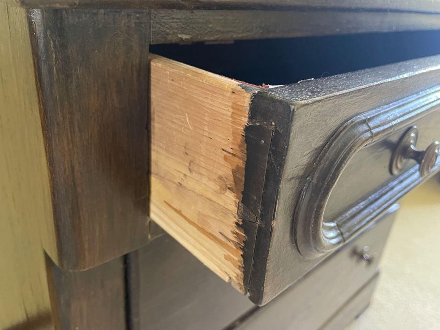 Vintage Wooden 3-Drawer Chest Of Drawers Dresser On Casters With Marble Top 30W X 16D X 30H [Photo 4]