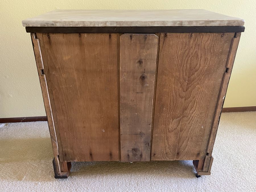 Vintage Wooden 3-Drawer Chest Of Drawers Dresser On Casters With Marble Top 30W X 16D X 30H [Photo 5]