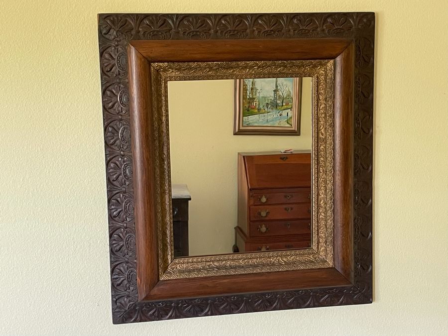 Vintage Wooden Wall Mirror 26W X 28.5H [Photo 4]