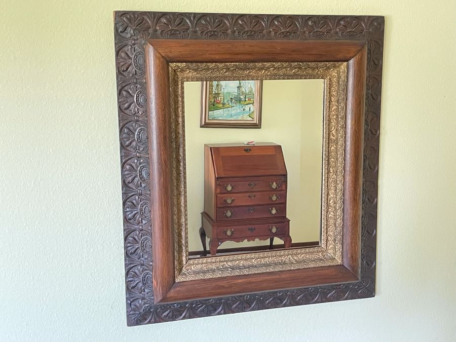 Vintage Wooden Wall Mirror 26W X 28.5H [Photo 1]
