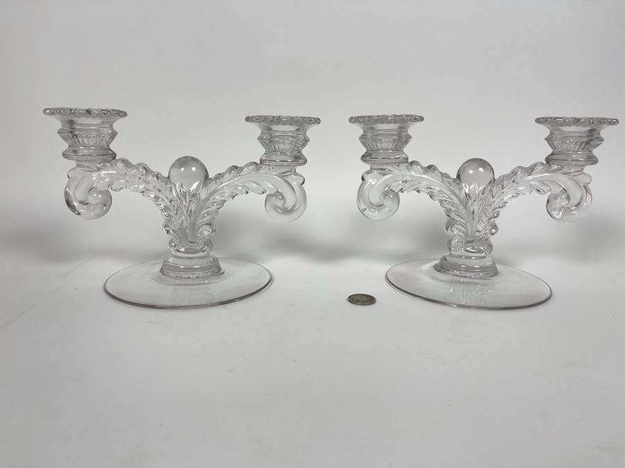 Vintage Pair Of Glass Candle Holders 8W X 6H