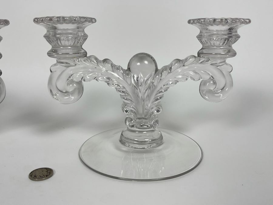 Vintage Pair Of Glass Candle Holders 8W X 6H [Photo 2]