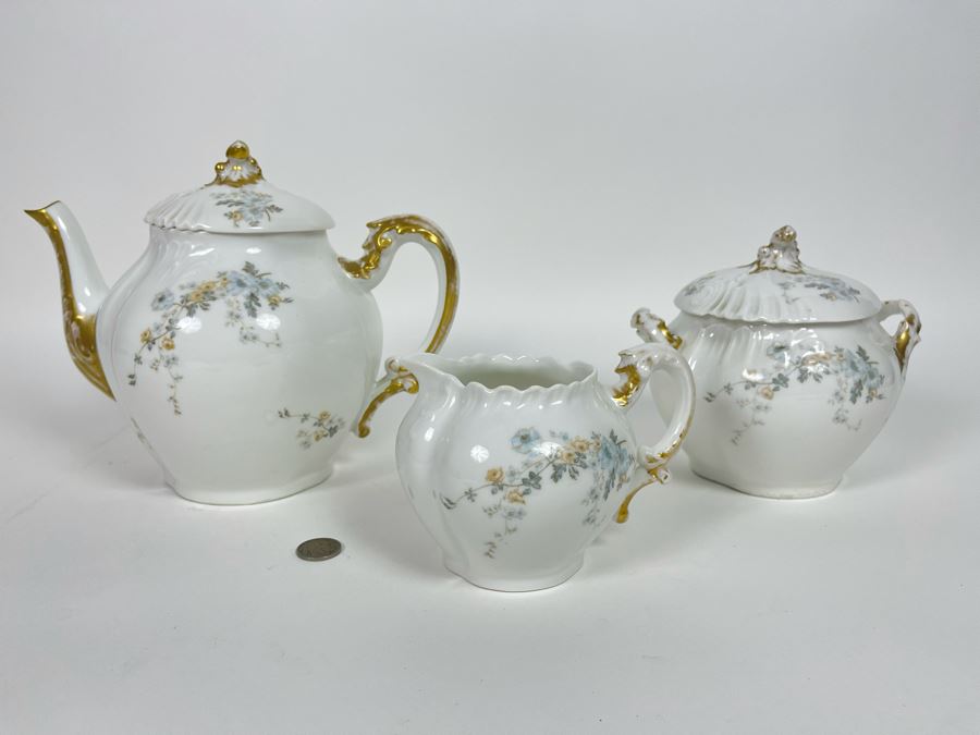 Elegant L. Sazerat Limoges France Teapot With Creamer And Sugar Bowl [Photo 2]
