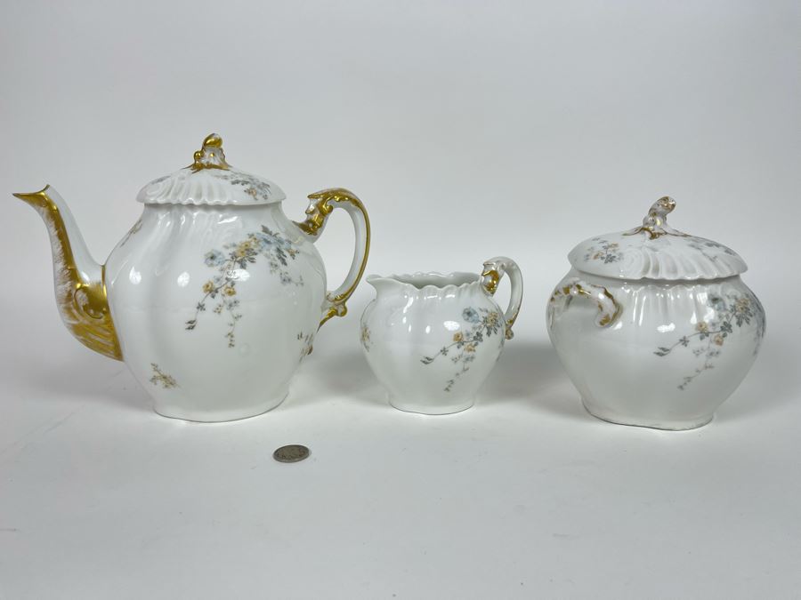 Elegant L. Sazerat Limoges France Teapot With Creamer And Sugar Bowl