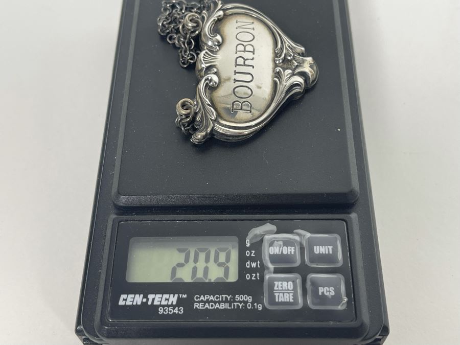 Vintage Pair Of Sterling Silver Bourbon & Scotch Liquor Tags JS Mark Sterling 20.9g [Photo 5]