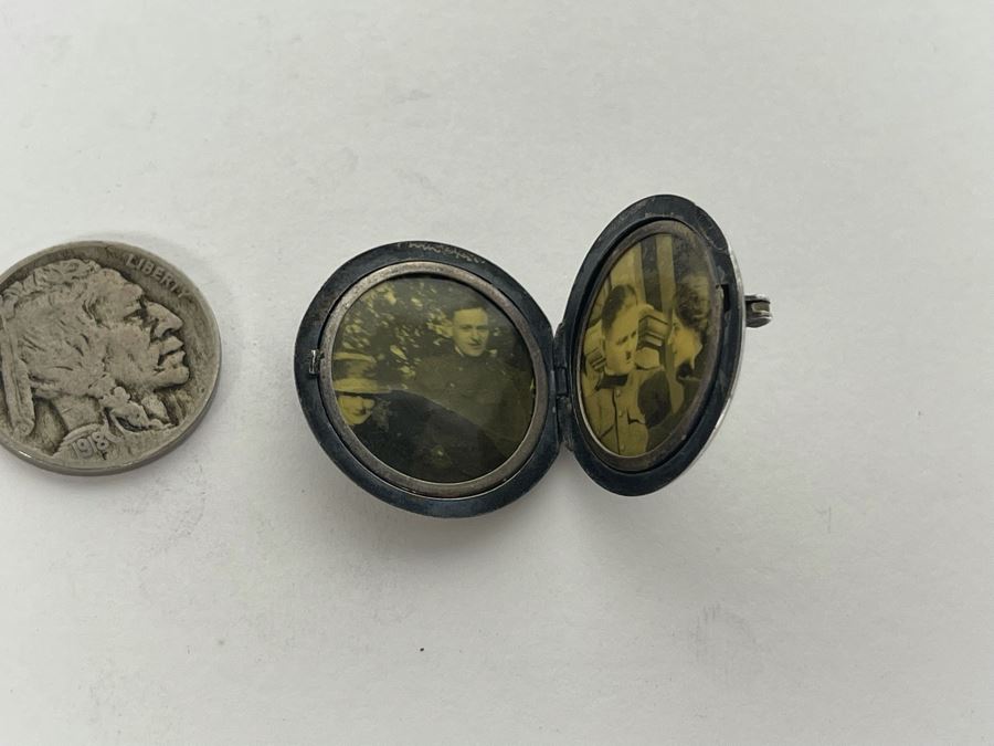 Vintage Sterling Silver US Army Infantry Crossed Rifles Locket Brooch Pin With Photos 7.4g [Photo 5]