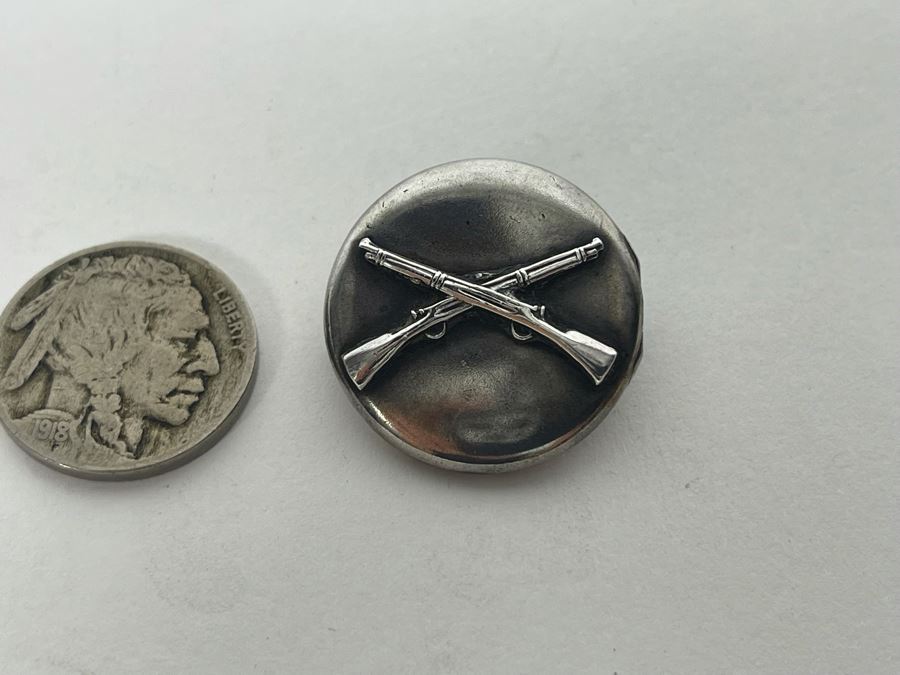 Vintage Sterling Silver US Army Infantry Crossed Rifles Locket Brooch