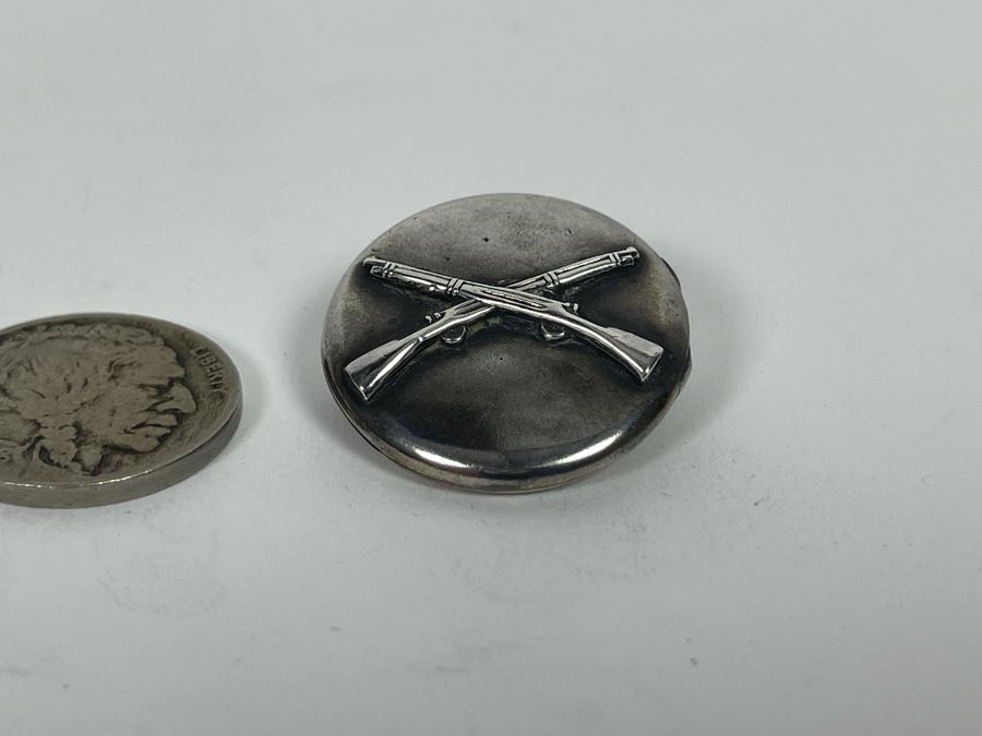 Vintage Sterling Silver US Army Infantry Crossed Rifles Locket Brooch ...