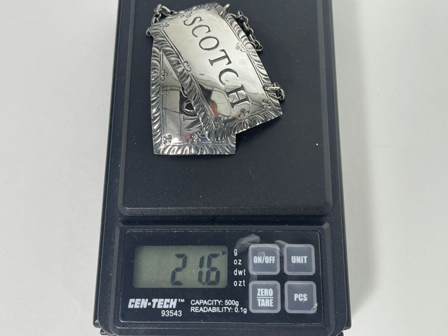 Vintage Pair Of Sterling Silver Bourbon & Scotch Liquor Tags Stieff Sterling 21.6g [Photo 5]