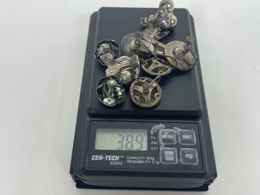 Collection Of Vintage Sterling Silver Screw Back Earrings 38.9g [Photo 11]