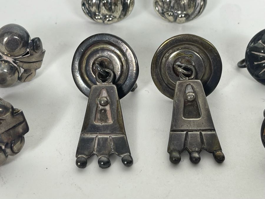 Collection Of Vintage Sterling Silver Screw Back Earrings 38.9g [Photo 6]